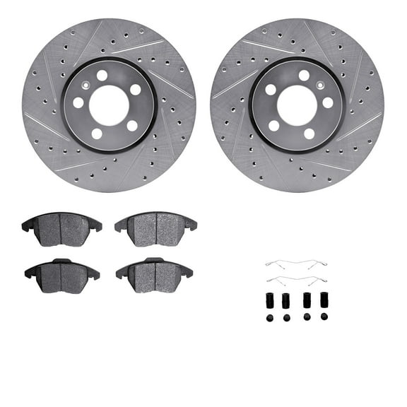 Dynamic Friction Company Front Brake Rotors-Drilled and Slotted-Silver with 5000 Advanced Brake Pads includes Hardware 7512-74040