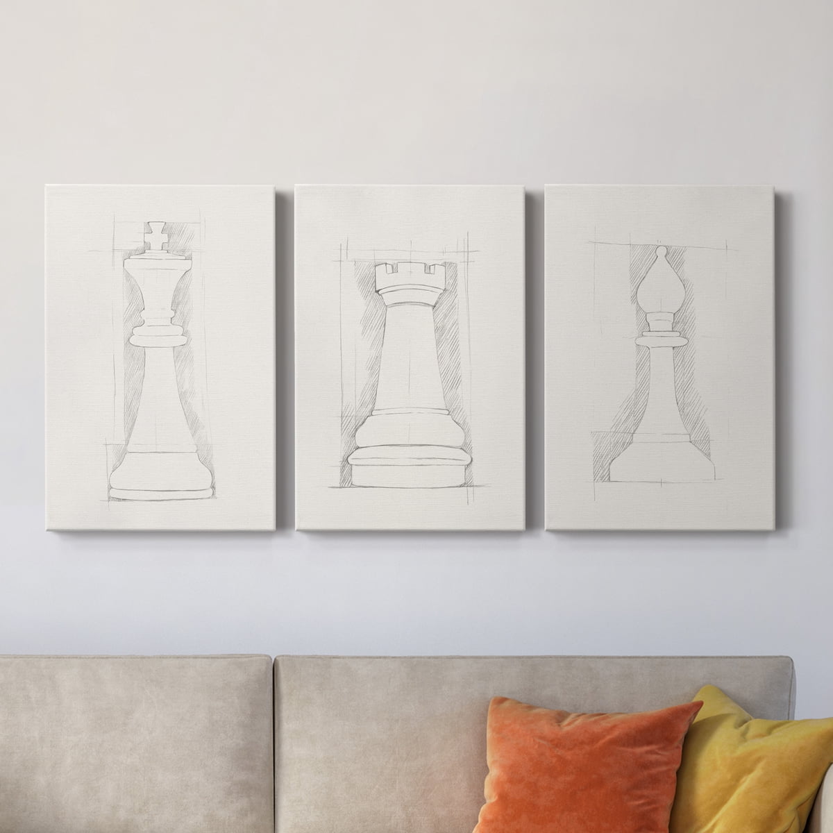 Chess Set Sketch II Premium Gallery Wrapped Canvas - Ready to Hang - 8 x 12 Each