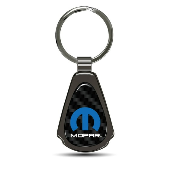 Mopar Logo Real Black Carbon Fiber Gunmetal Black Metal Teardrop Key Chain