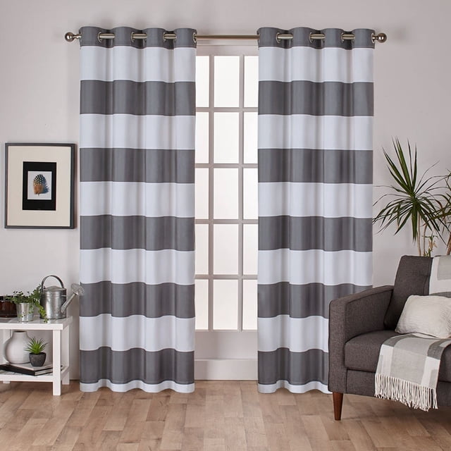 EXCLUSIVE HOME Panneau de Rideau à Rayures Cabana en Coton Riche à Illets, 54"x84 Pouces, Perle Noire