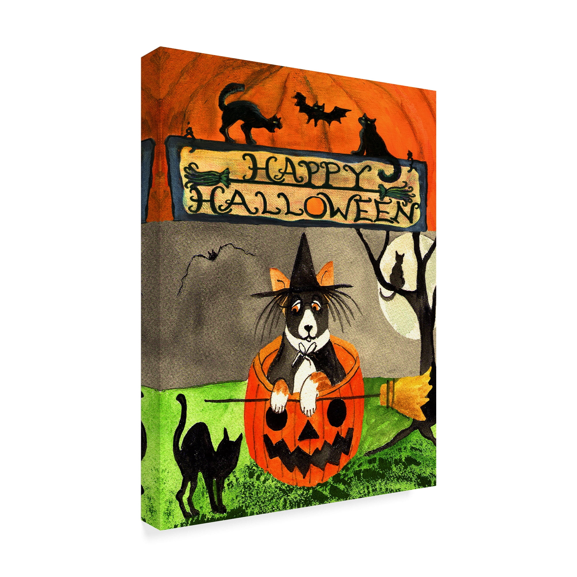 Trademark Fine Art 'Happy Dog Pumpkin Halloween' Canvas Art by Cheryl Bartley