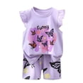 thumbnail image 2 of NAISIBABY Girls Outfit 2-Piece, Graphic Ruffles Short Sleeve T-Shirt and Shorts 2-Piece Summer Fashion Casual Set Purple 6T, 2 of 5