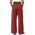 thumbnail image 3 of Women's Boho Wide Leg Linen Pants Drawstring Waist Casual Loose Vacation Trousers, M, 3 of 5