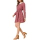 thumbnail image 4 of Vestido floral de manga larga con cuello Peter Pan y cinturón de encaje Inspire Chic para mujer XS rojo, 4 of 6