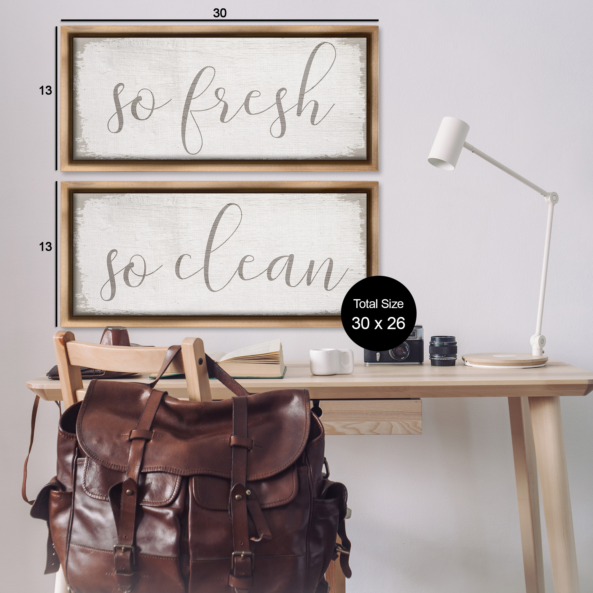 Stupell Industries Rustic White So Fresh So Clean Typography Painting Brown Floater Framed Canvas Art Print Wall Art, 31 x 14, Set of 2