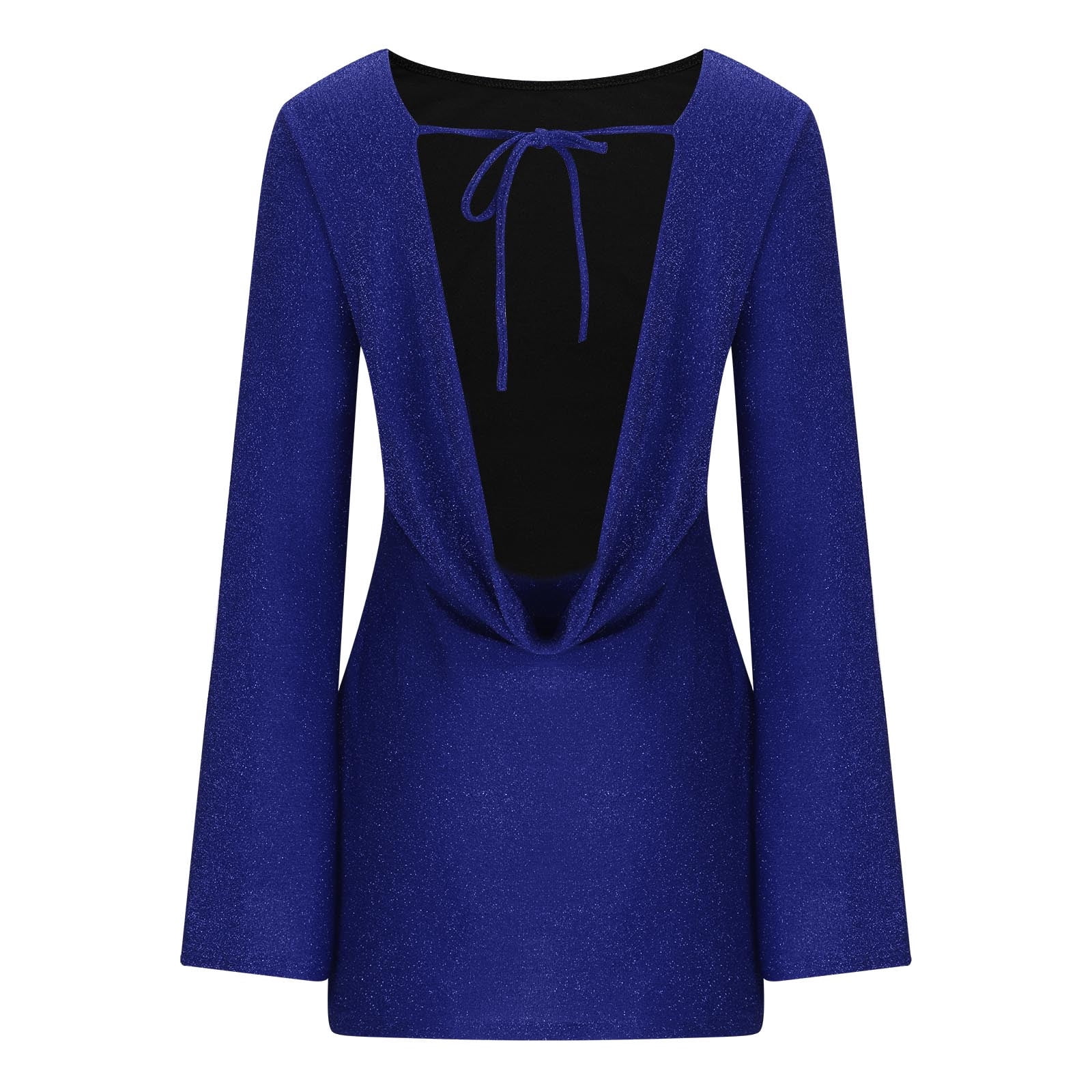 Women's Sparkly Sequin Mini Dress With Backless Bow - Long Sleeve Glitter Party Cocktail Dress 3 thumbnail image