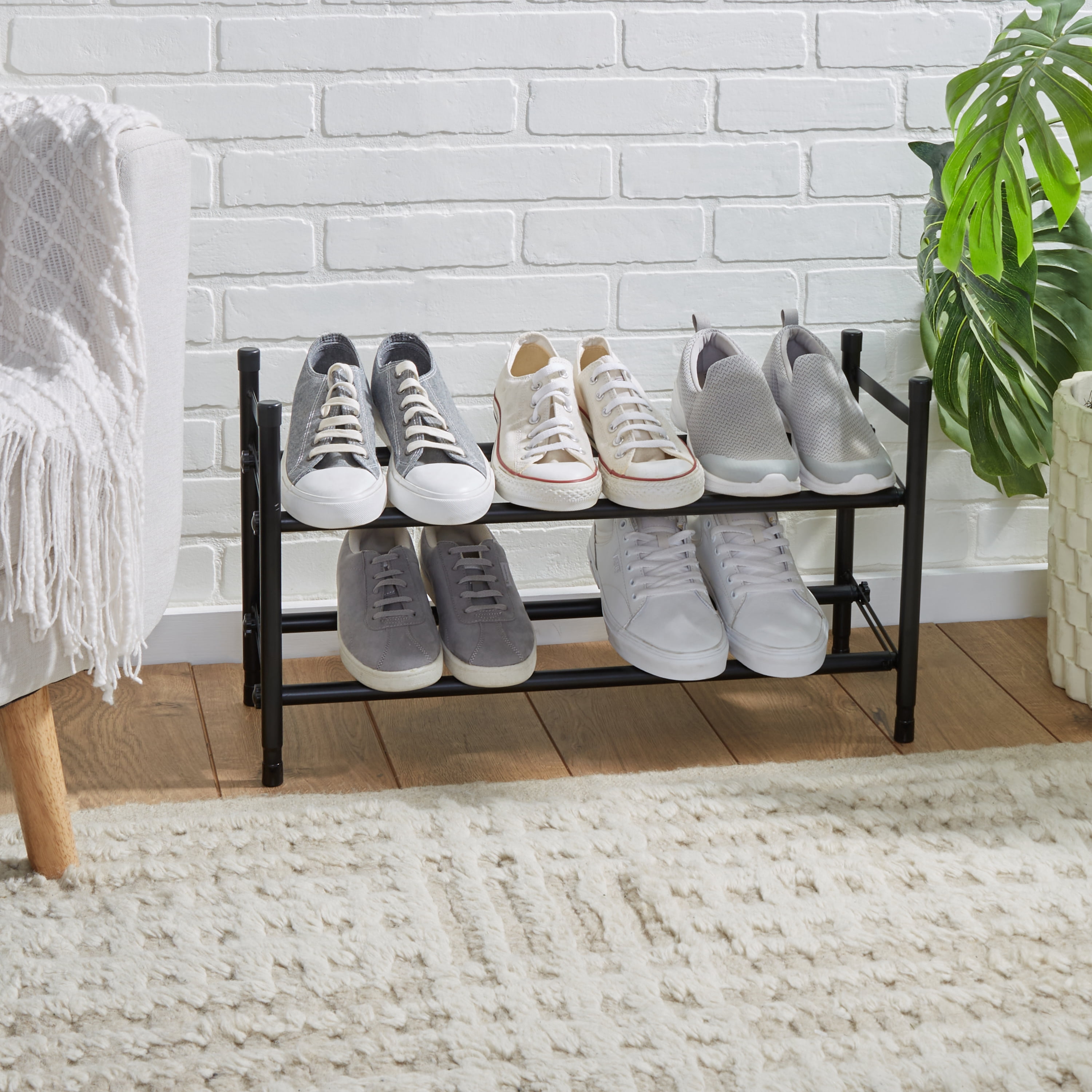 Organize It All 2 Tier Expandable Shoe Rack in Black