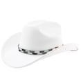 thumbnail image 4 of XIAOCHA Beaded Woven Band Suede Cowboy Hat for Women Solid Shapeable Brim Rodeo Western Hat Party Cowgirl Hat,White, 4 of 4