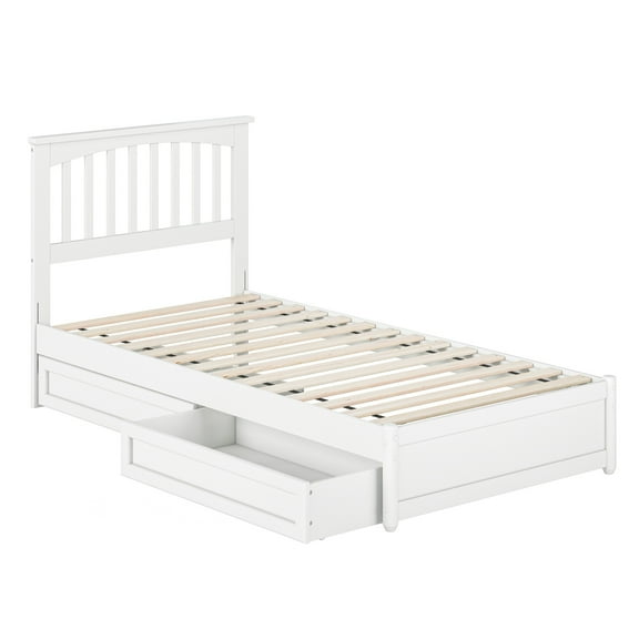 Everett Twin XL Wood Platform Bed with Panel Footboard & Drawers in White