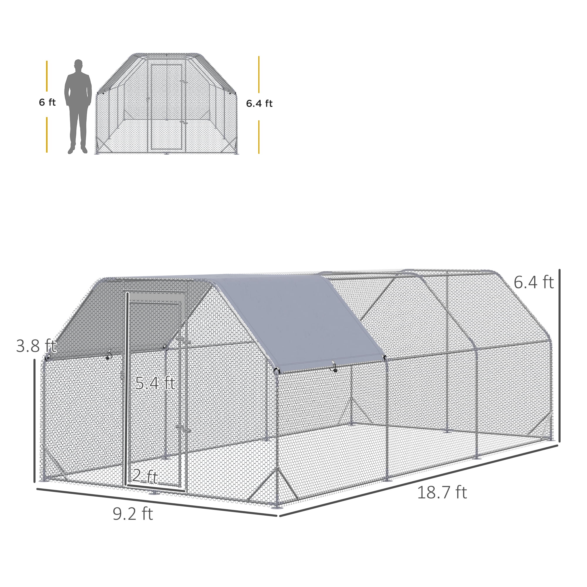 PawHut Metal Chicken Coop, Walk In Chicken Run Outdoor