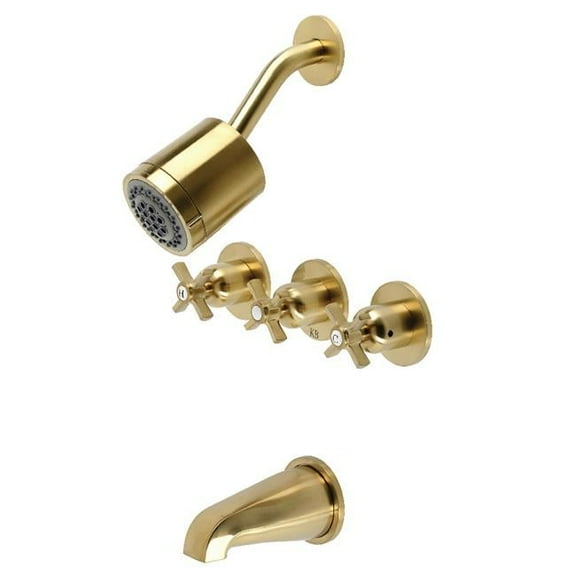 Millennium Three-Handle Tub & Shower Faucet, Brushed Brass