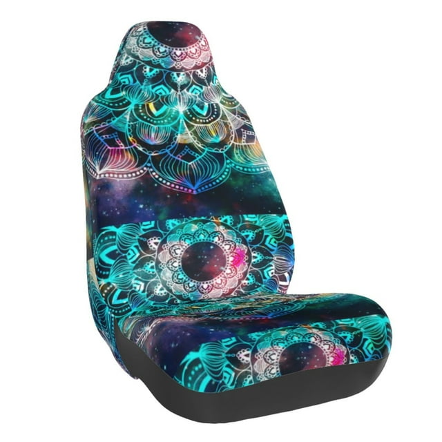 Wukai Watercolor Mandala Full Set Car Seat Covers with Soft Padding Universal Auto Front Seats Protector and Cushion Mat