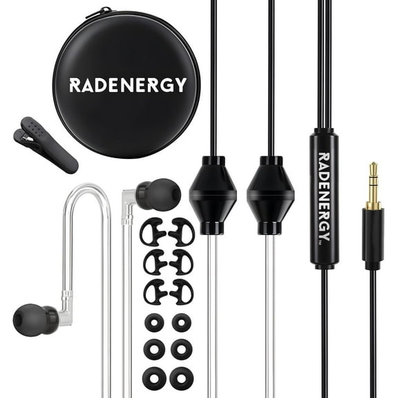 RadEnergy Airtube Headphones, EMF Free Earbuds, Air Tube Headphones With Zipper Bags, 3D Sound, Microphone Volume Control, for Work Meetings, Sleep, Gym, High Audio Quality Devices (3.5mm Jack)