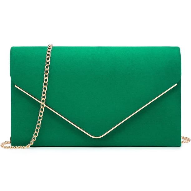 Bolso de noche Dasein para mujer en terciopelo verde oscuro con detalles dorados
