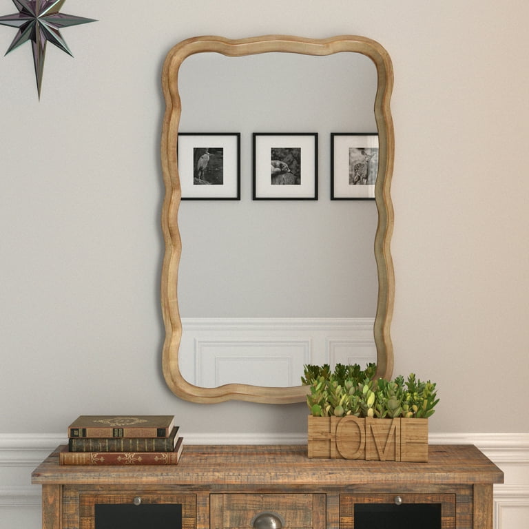 COZAYH Rustic Wall Mirror with Curved Wood Frame, Farmhouse Decor