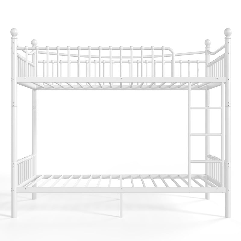 Twin XL over Twin XL Metal Bunk Bed with Curved Guardrail, Round Tube Bedpost Detachable Bed Frame for Kids, Teens & Adults