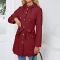 thumbnail image 3 of SWSMCLT Women's Hooded Trench Coat Slim Fit Button Down Rain Jackets Long Coats Waterproof Raincoat Spring Long Sleeve Belted Pockets Burgundy 16, 3 of 5