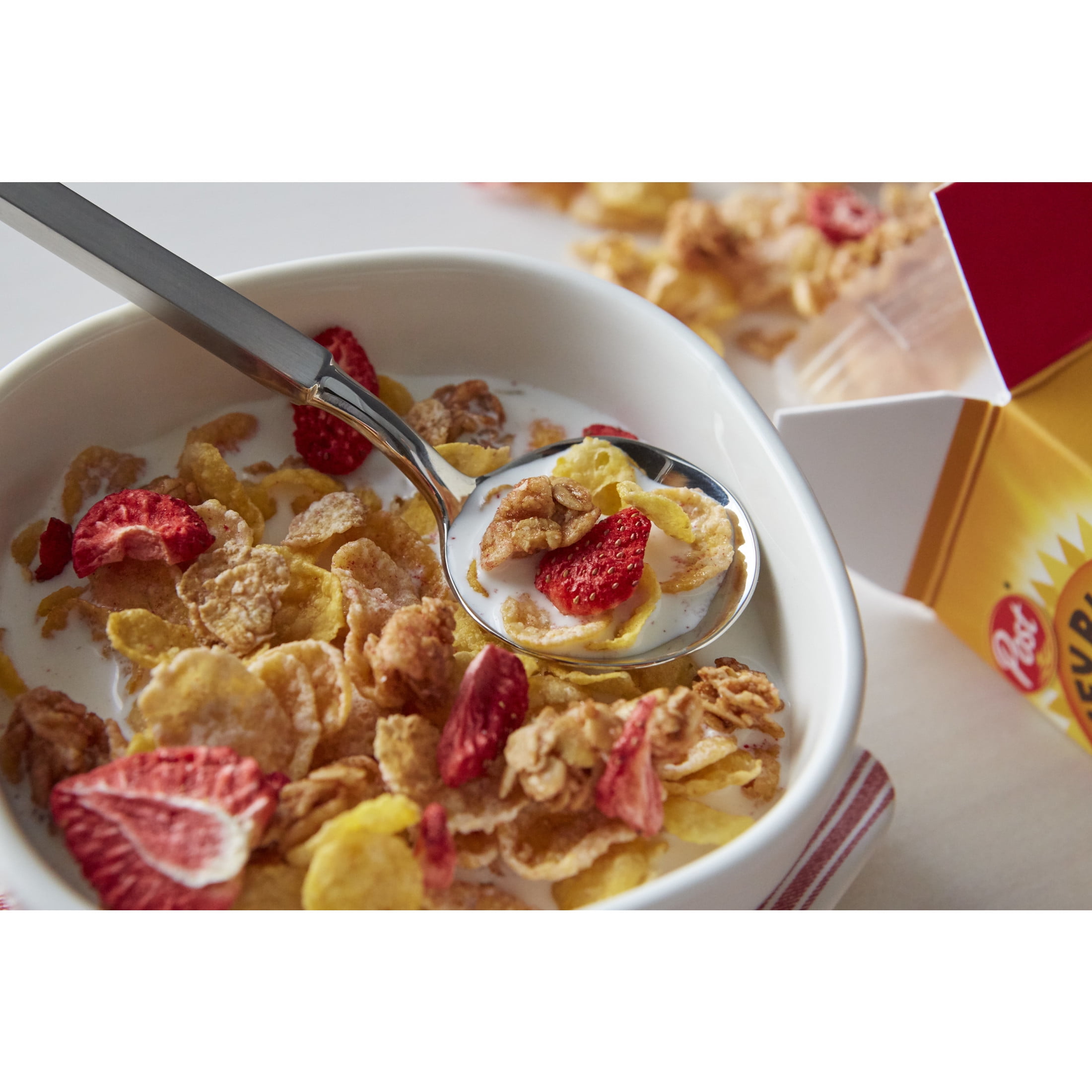 Post Honey Bunches of Oats with Strawberries Cereal, Crunchy Honey & Strawberry Breakfast Cereal, 16.5oz (Pack 4)