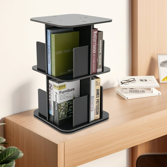 2-Tier Rotatable Bookshelf 360° Rotating Bookshelf, 2 Tier Standing Bookcase, Small Corner Bookcase 15.4*15.4 inches