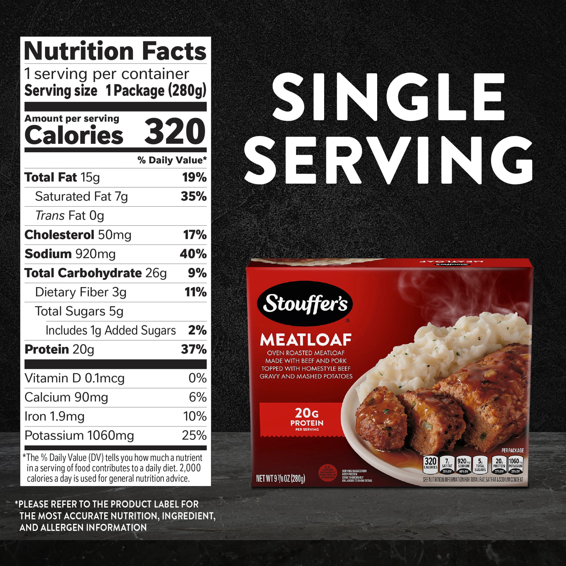 Stouffer’s Classic Meatloaf, Single Serve, Microwave Dinner, Meatloaf Frozen Dinner