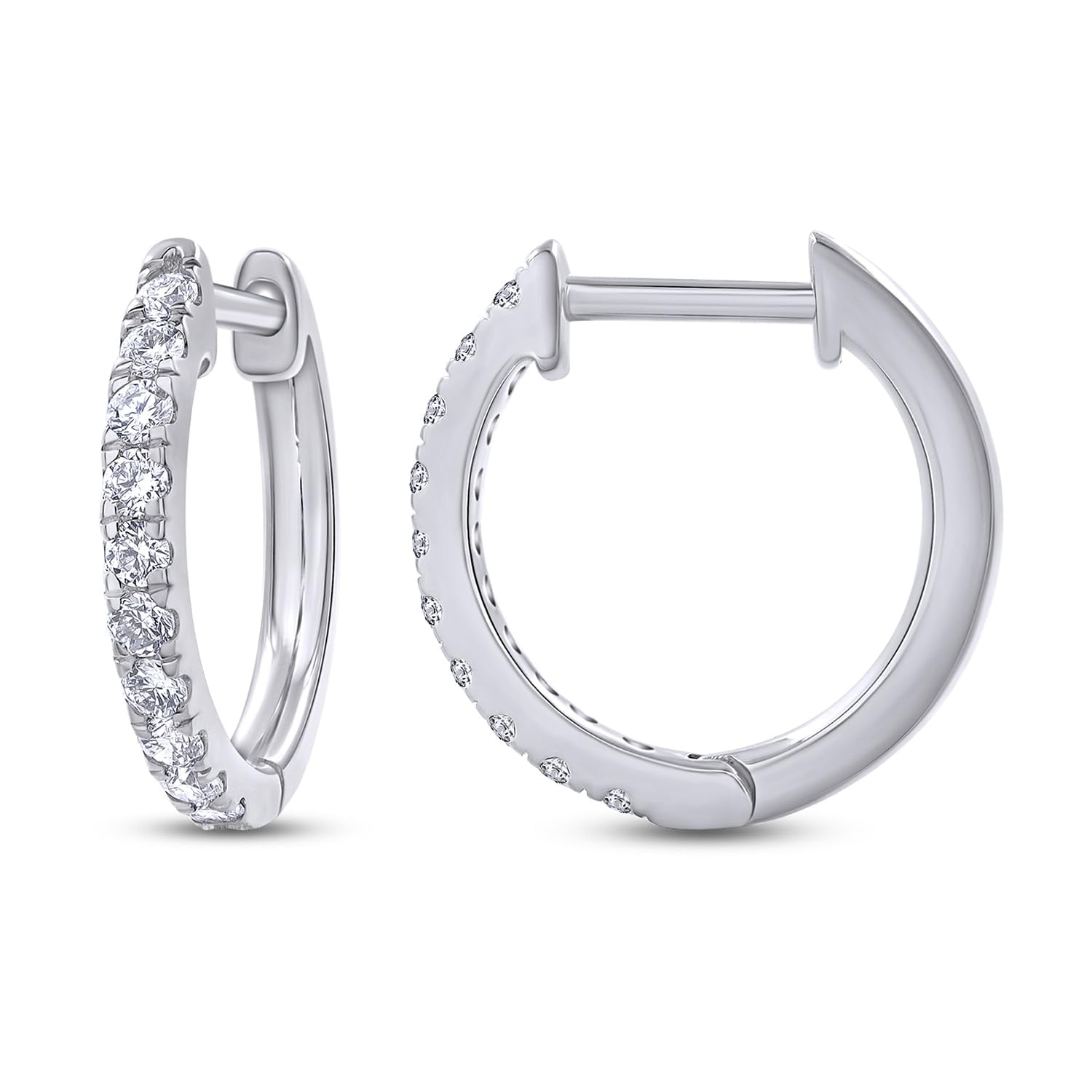 AFFY Huggie Hoop Earrings For Women, 1/4 Carat Round Shape Lab Grown Diamond Wedding Bridal Hoop Earrings In 10K Solid White Gold Or 925 Sterling Silver Jewelry Gifts For Her (0.25 Cttw)