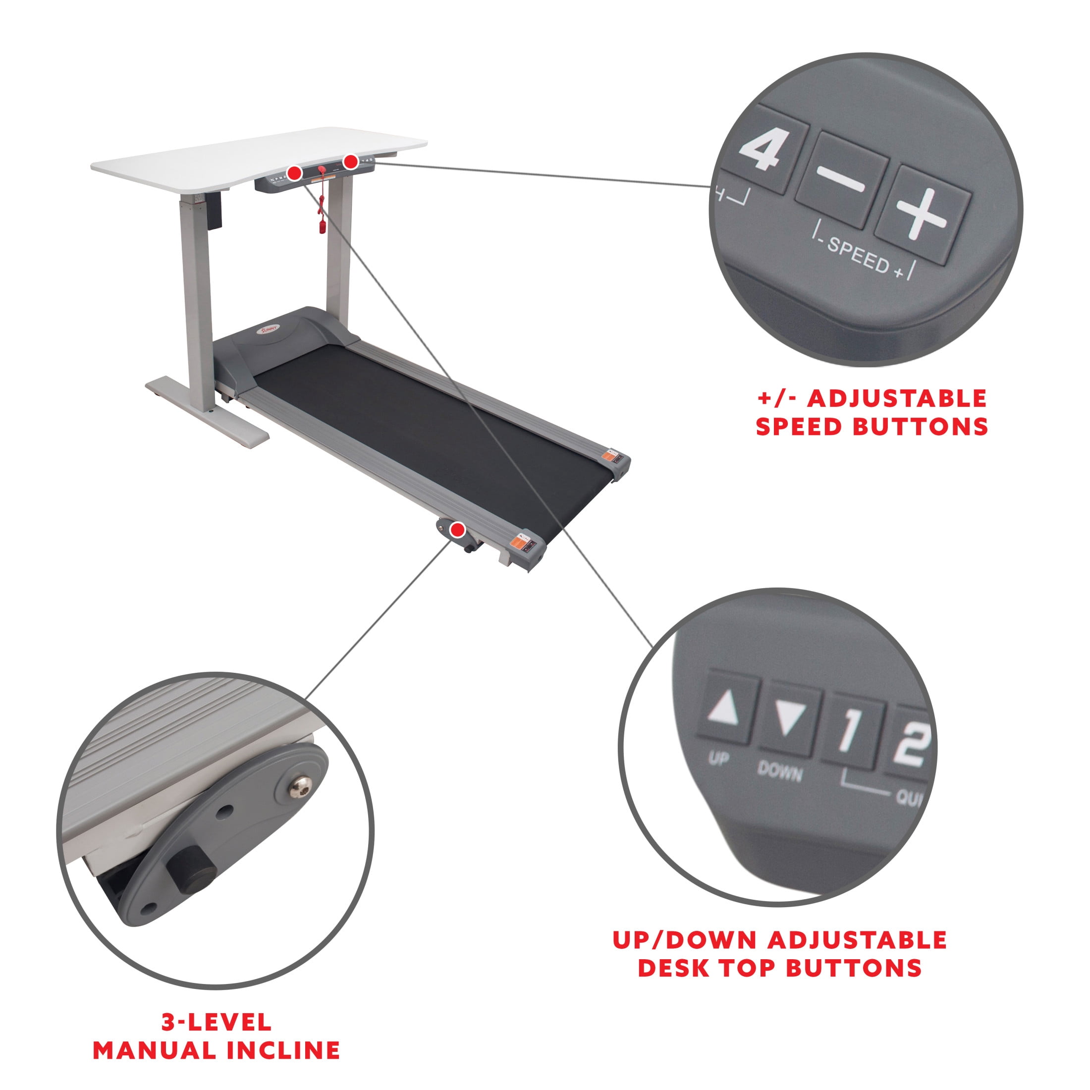 Sunny Health & Fitness Height Adjustable Workstation Treadmill - SF-TD7884