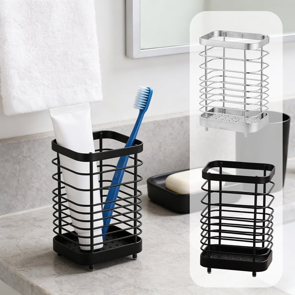 Toothbrush Holder Toothpaste Organizer, Stainless Steel Wall Mounted Bathroom Storage with Adhesive Hook, Rust-proof Shower Caddy for Vanity Countertop and Kitchen, Topliu
