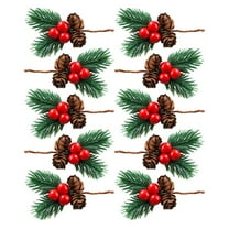 10pc 2024 Christmas Pine Picks Artificial Red Berries Branches With Pinecone Stem Wreath 2025 Navidad Party Decor Supplies