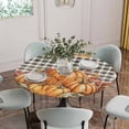 thumbnail image 5 of Orange Pumpkin Round Tablecloth for 36-44 Inch Tables,Fitted Table Cover with Elastic Edge,Thanksgiving Maple Leaf Botanical Black Plaid Waterproof Outdoor Table Cloth Protector for Patio Dinner, 5 of 9