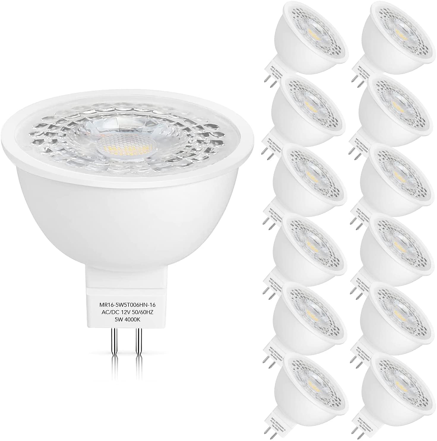 12 pcs GU10 LED Spotlight 5W LED Recessed Light Bulb Non-dimmable Pure White 