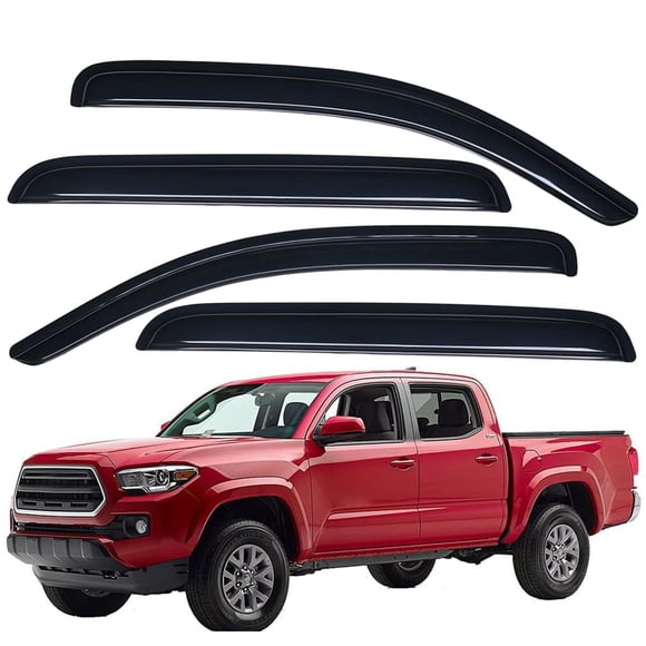 Lightronic Pare-Vent Extérieur Extra Durable, Compatible avec Toyota Tacoma 2016-2023, Double Cabine, Protection UV, Déflecteur de Fenêtre Original, Installation Facile Sans Perçage, Fumée Foncée, 4 Pcs