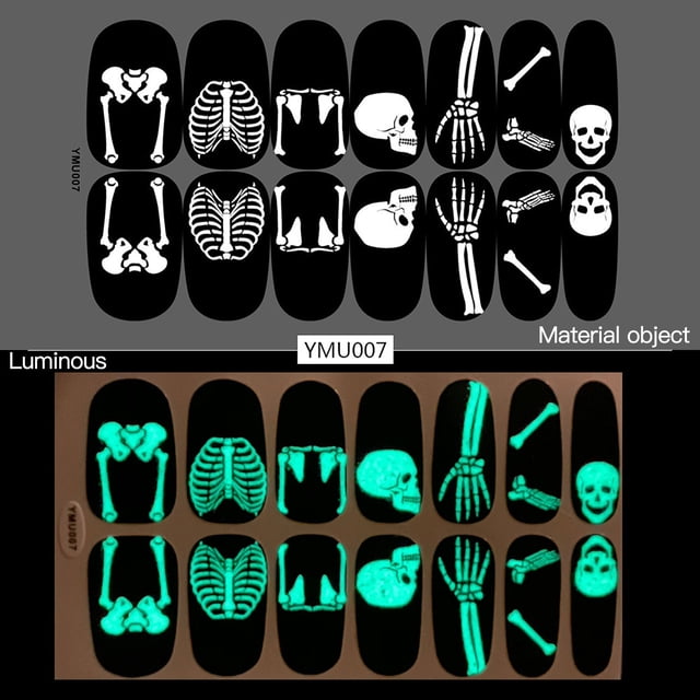 Pegatinas para uñas para decoración de uñas, pegatinas para uñas para mujer, pegatinas luminosas para uñas de Halloween, pegatinas de calavera con grafiti, juego de 12 pegatinas.