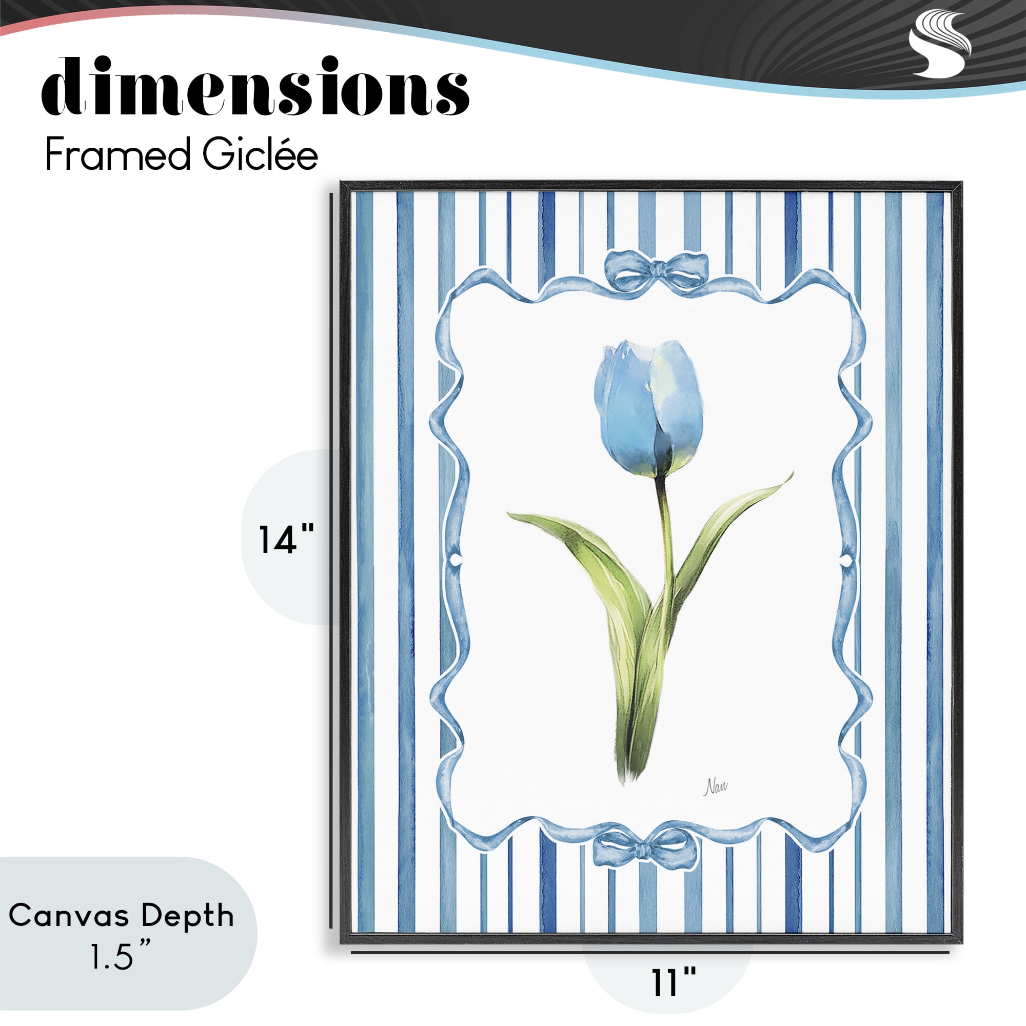 Stupell Industries Single Blue Tulip Stripes Black Framed Giclee Art, design by Nan