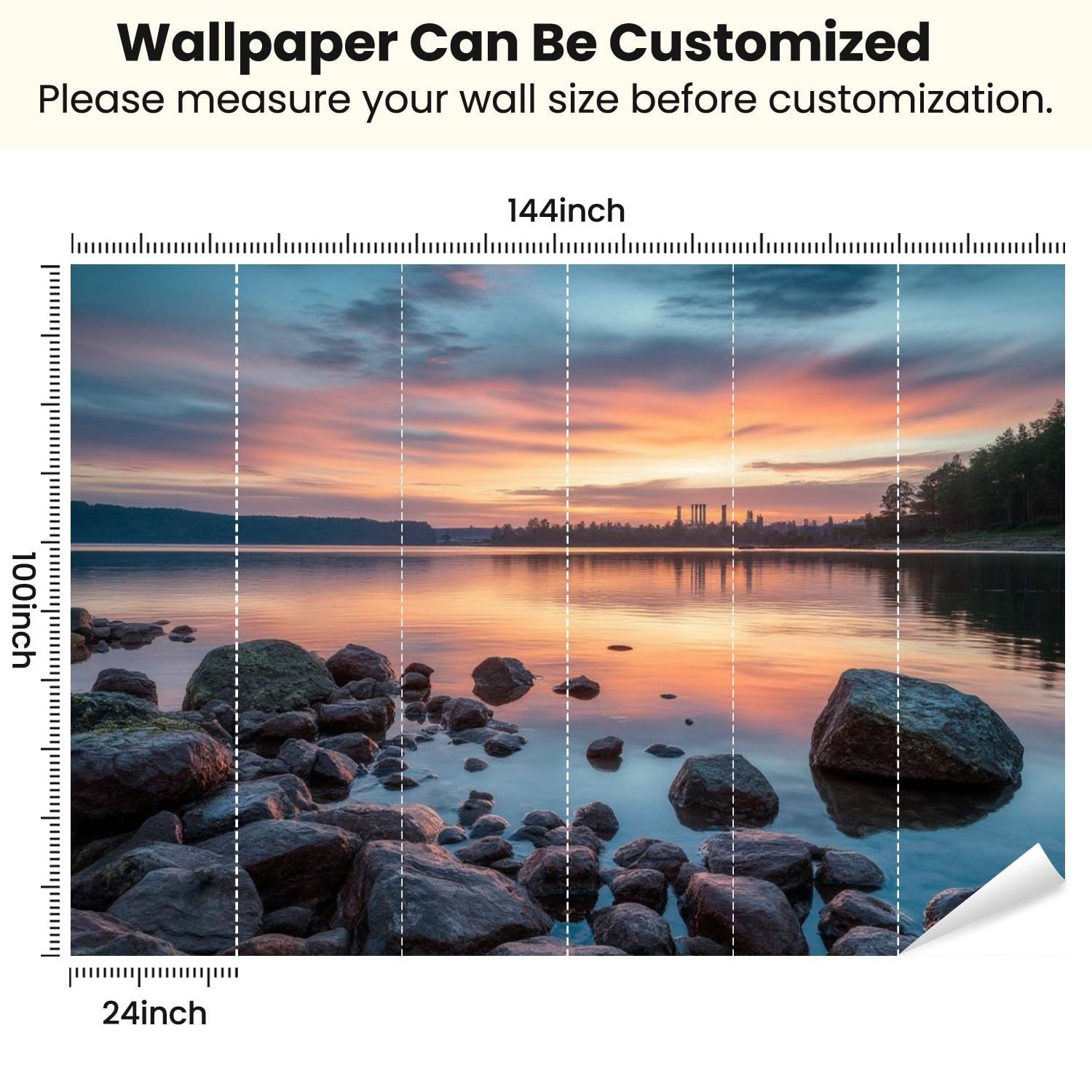Peel and Stick Wallpaper Cloudscape Lake Sunset Removable Wall Mural Water Rocks Sky Distant Modern Art Wall Mural Decor Self Adhesive and Removable 100in x 144in