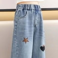 thumbnail image 4 of XIMIN Kid Girls Loose Jeans Baggy Heart Embroidery Elastic Waist Mid Rise Wide Leg Jeans Denim Pants Vintage Y2k Streetwear Aesthetic Loose Teen Clothes, 4 of 8