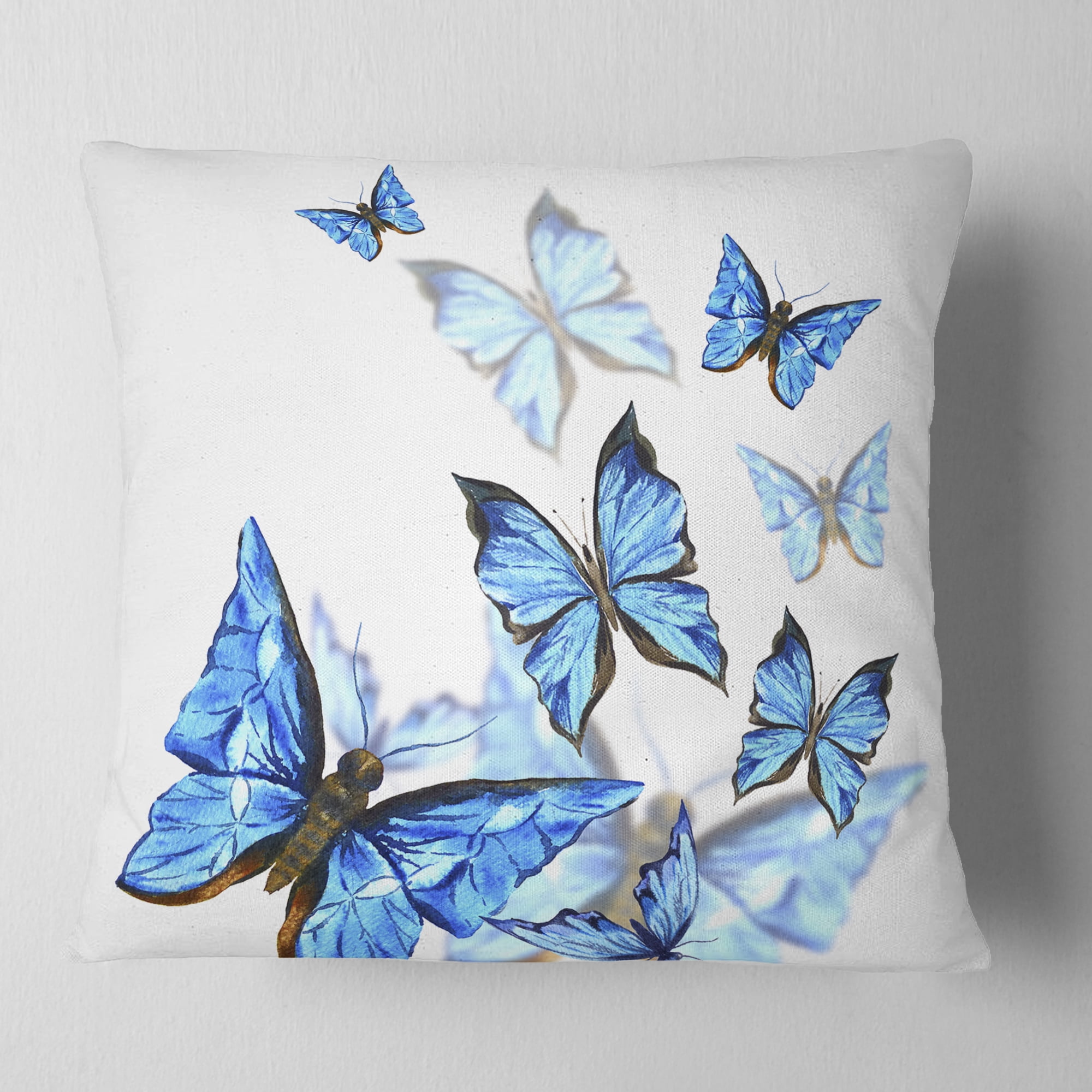 Designart Watercolor Butterflies on White - Floral Throw Pillow - 18x18