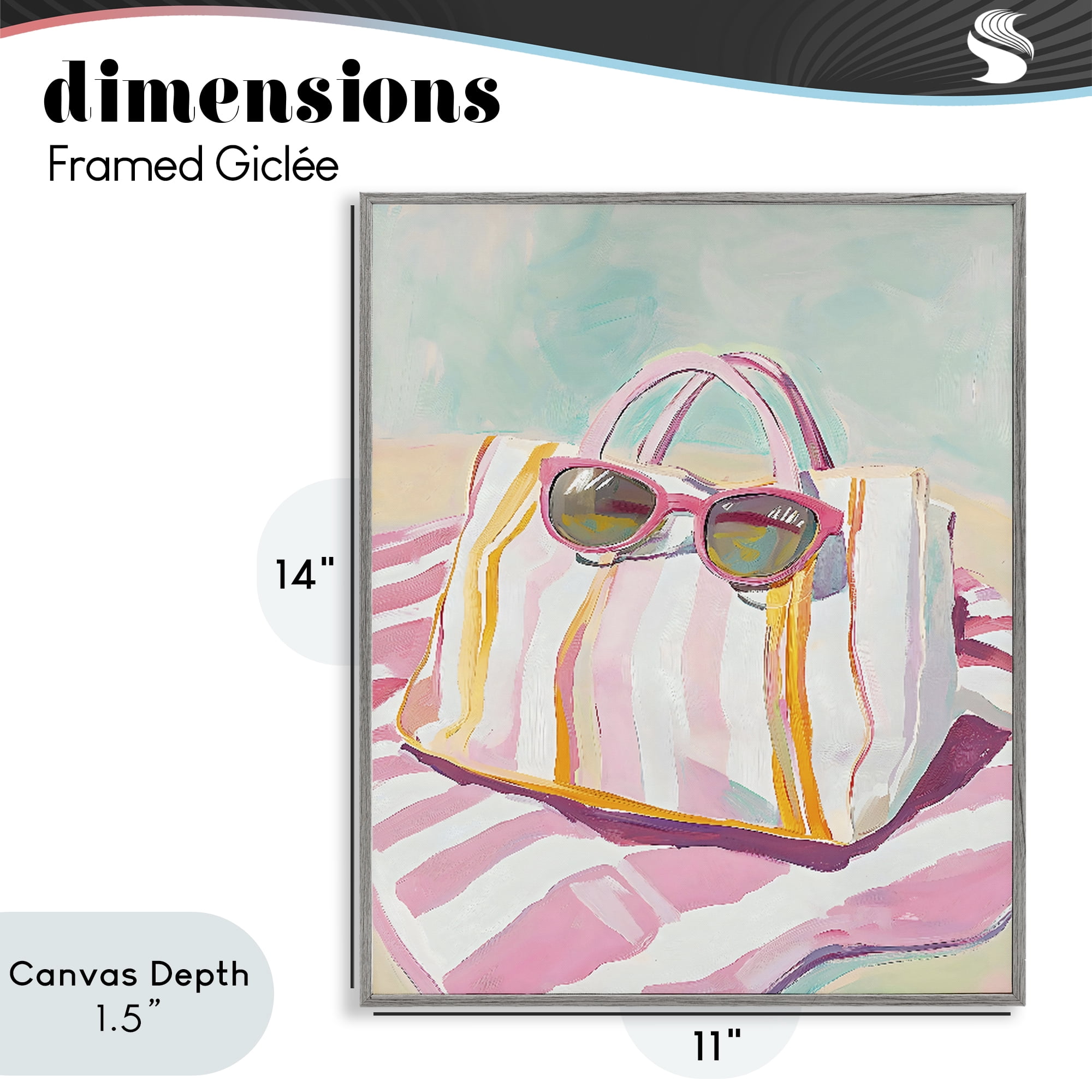 Stupell Industries Beach Bag & Sunglasses Gray Framed Giclee Art, design by The Prints Vibe