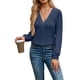 thumbnail image 2 of Blusas de Larga con Cuello en V para Mujer, Elegantes, Informales, de Otoño, con Mangas Abullonadas, Holgadas, Modernas. Azul Marino XXL, 2 of 9