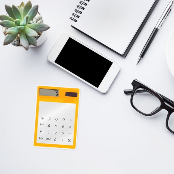 ETEREAUTY Solar Calculator with Transparent Touch Panel Orange Portable Office Desktop Use