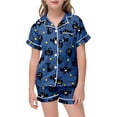 thumbnail image 5 of Weebloom Halloween Kids Pajamas Little Girls Cute Pumpkin Outfits 2 Piece Set Short Sleeve Button Down Shirt And Shorts Casual Elastic Waist Sleepwear Nightwear Pjs Loungewear Blue 6-7 Years, 5 of 5