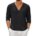 thumbnail image 1 of Mens Thin Long Sleeve V Neck Solid Color T Shirt Blouse Casual Loose Tops Tee, 1 of 6