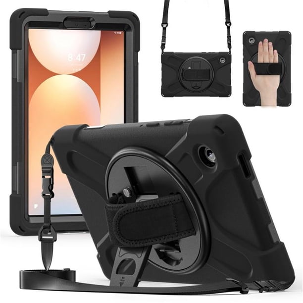 Funda para Samsung Galaxy Tab A9, Funda Protectora de Silicona Anti-caída + Capa de PC con Asa, Soporte, Correa para el Hombro, Resistente a Golpes, Tres Pruebas, Funda Protectora para Tablet, Negro,