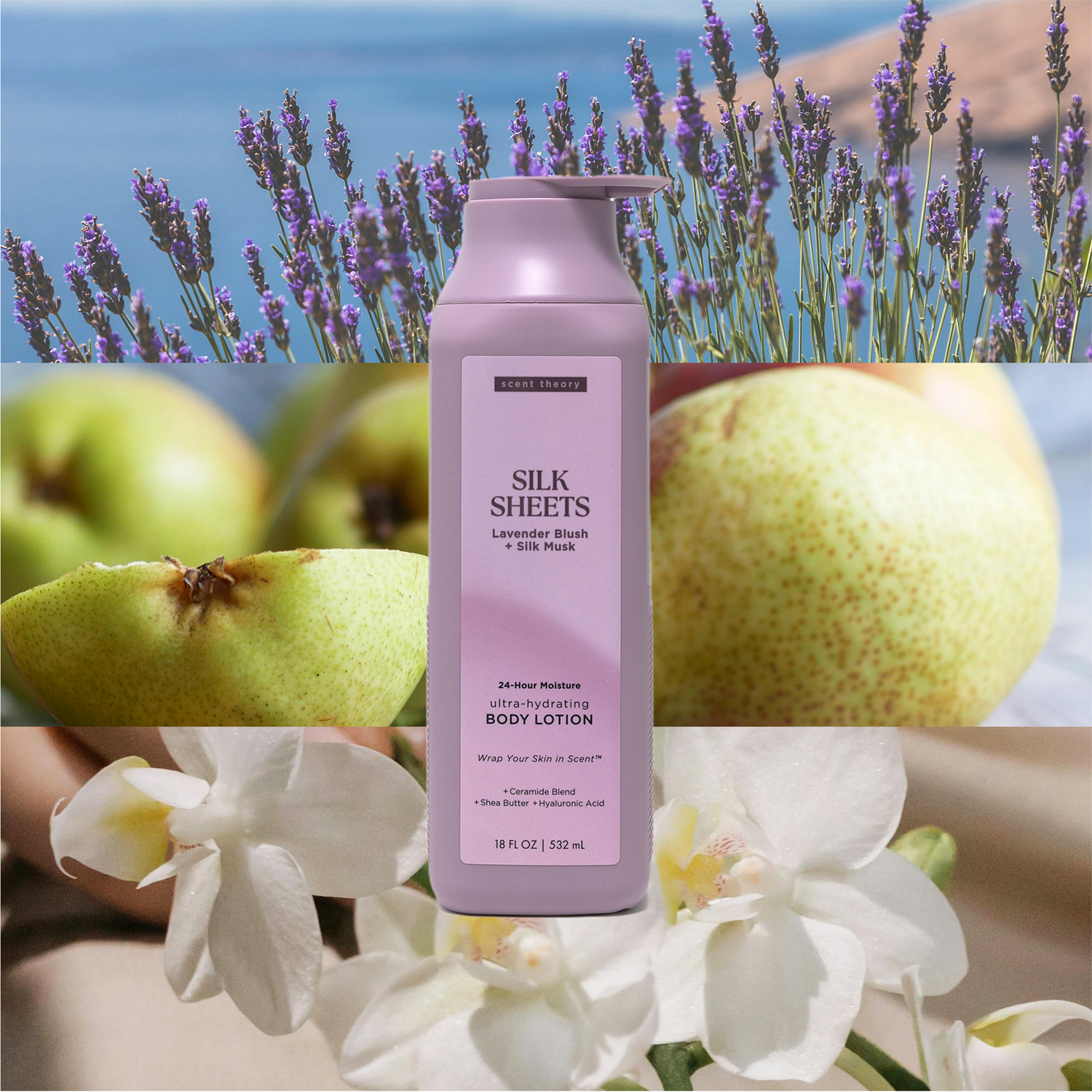Scent Theory Body Lotion with Shea Butter, All Skin Types, Silk Sheets, 18 fl oz