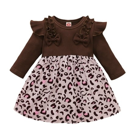 

HBYJLZYG Princess Dresses For Girls Toddler Baby Long Sleeve Ruched Leopard Print Ruffles Dress 6 Months-4 T Baby Shower Gift