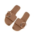 thumbnail image 4 of Eltusu Women Flat Slide Sandals, Holiday Slip On PU Open Toe Summer Shoes Brown Size 6, 4 of 7
