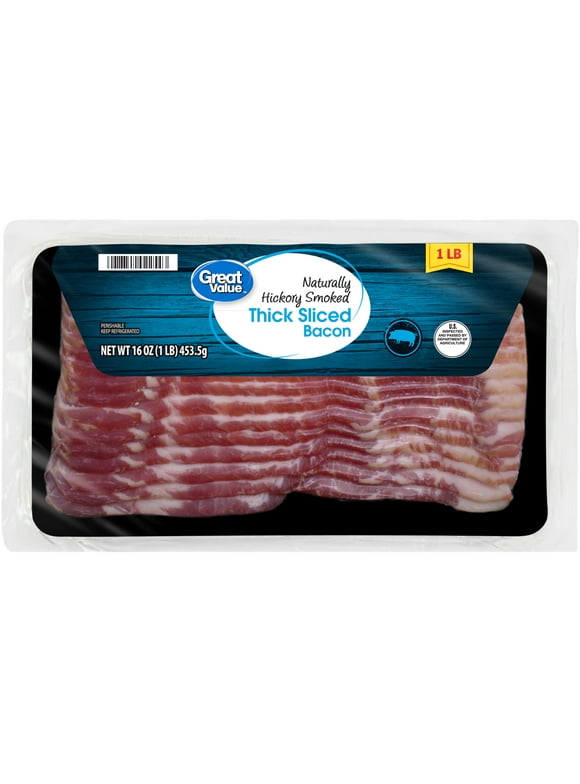 Great Value Thick Sliced Bacon Hickory Smoked, 16 oz