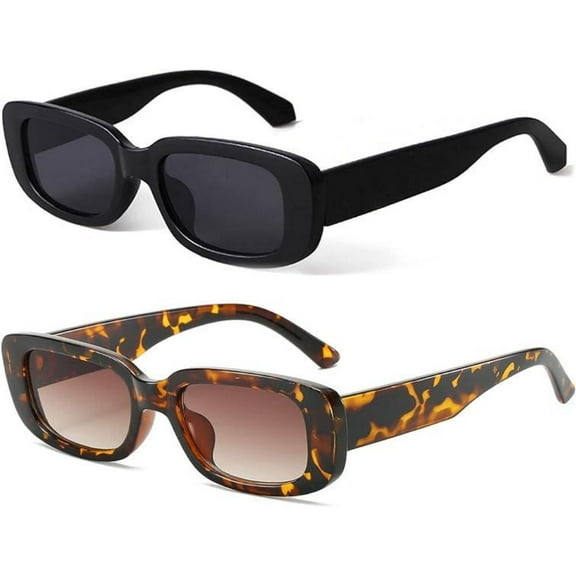 2PCS Retro Plastic Sunglasses, Driving Glasses for Women, 90’s Vintage Fashion Narrow Square Frame UV Protection, Suitable for Street Casual, Hiking