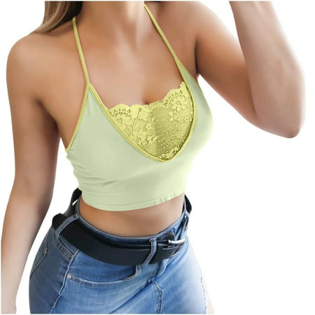 

Ecqkame Women s Sexy Lace Bra Clearance New Fashion Women Sexy Lingerie Strappy Bras Sleeveless Lace Crop Tops Yellow S