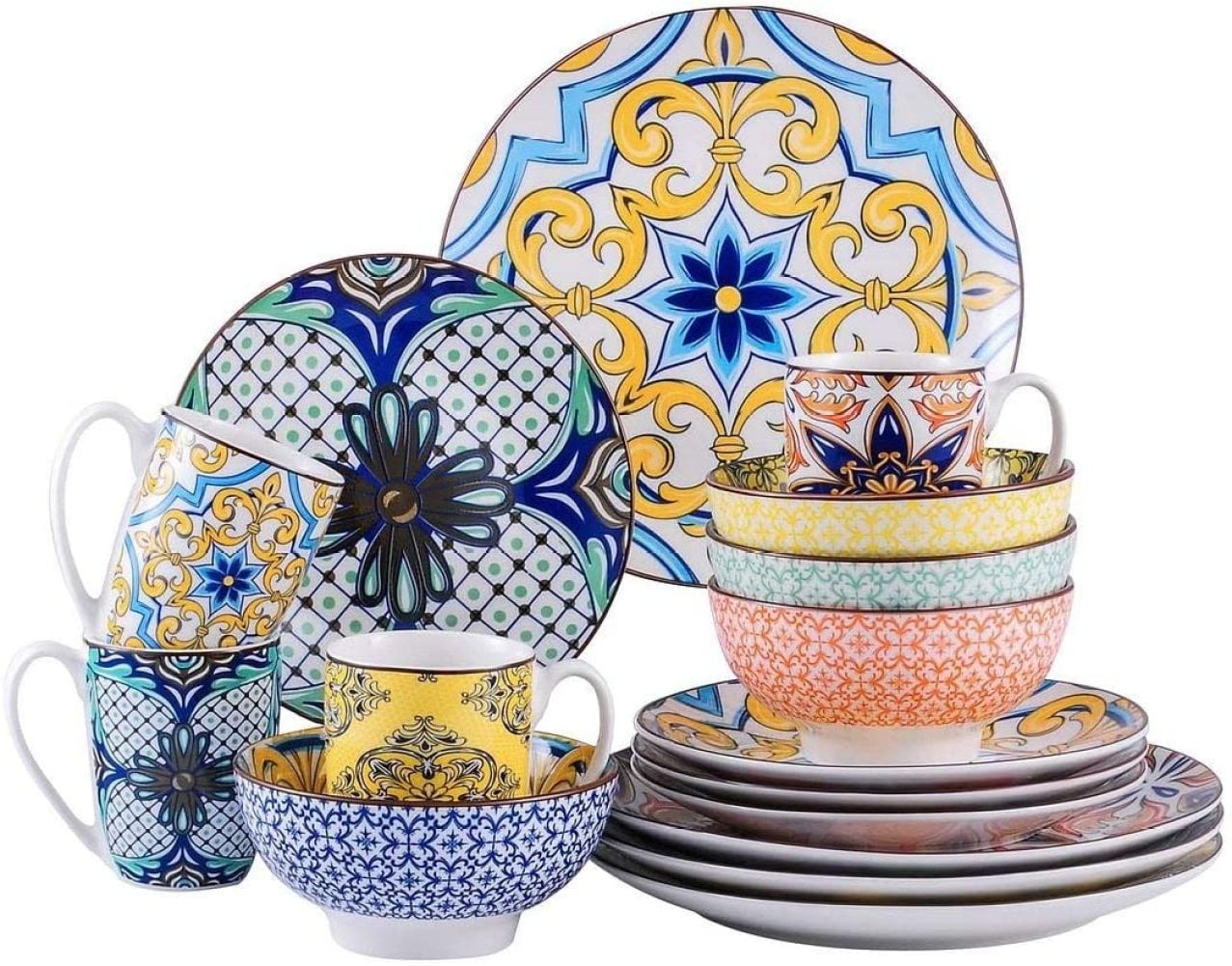 Boho Porcelain Dinnerware Set (Service For 4) Multi Color Floral