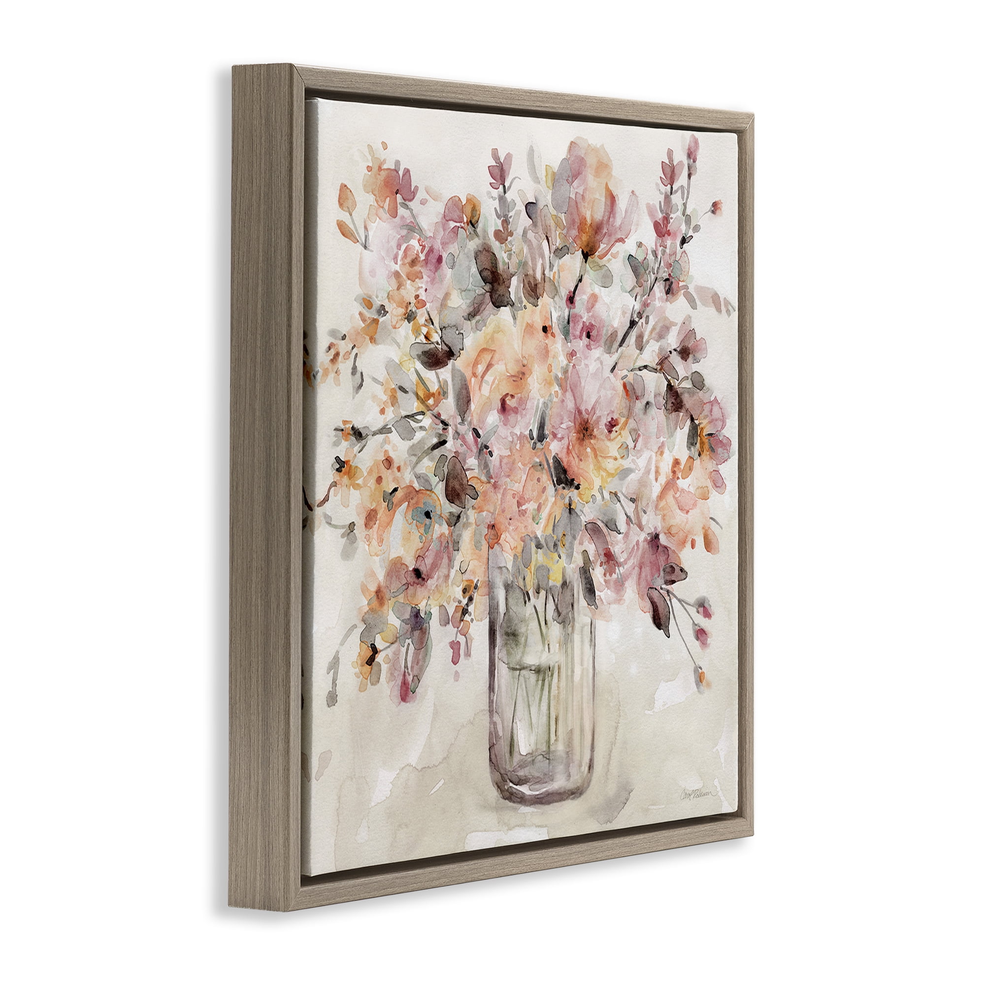 Stupell Industries Fluid Petals Watercolor Bouquet Brown Framed Floater Canvas Wall Art, design by Carol Robinson